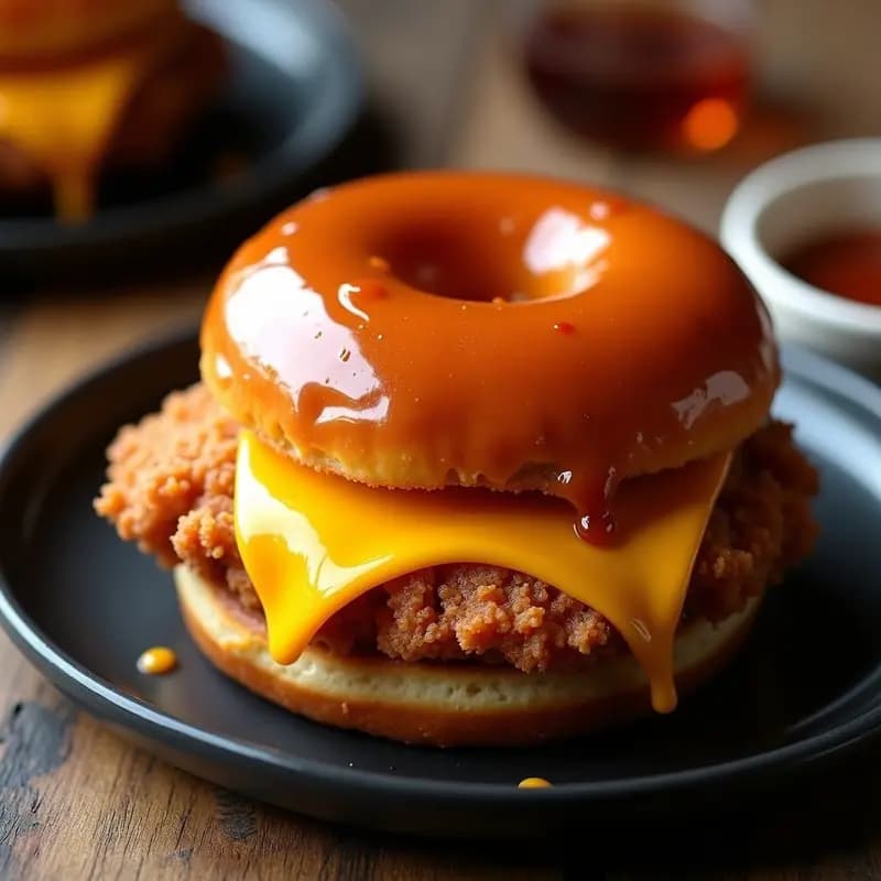 Hamburguesa de Queso Cheddar y Pollo Frito con Pan Glaseado: La Combinación Perfecta de Crujiente y Fundido