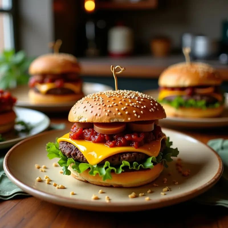Hamburguesa de Queso Macarrón con Chorizo y Salsa Barbacoa: Fusión de Sabores Irresistible