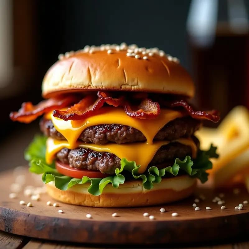 Hamburguesa de Queso a la Parrilla con Cebolla Caramelizada y Tocino Crujiente: Receta Clásica con Toque Especial