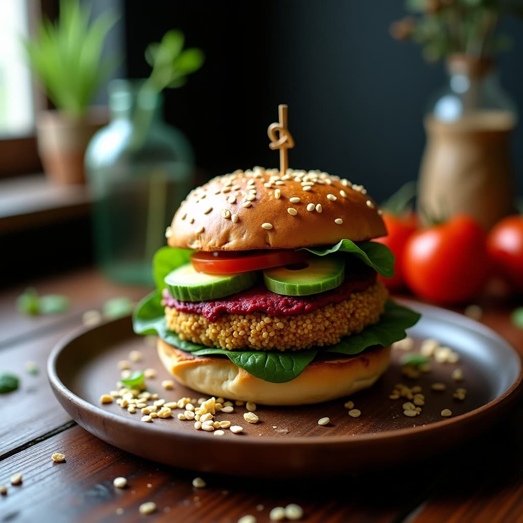 Hamburguesa de Quinoa y Avena con Pan de Centeno: Burger Vegano en Airfryer