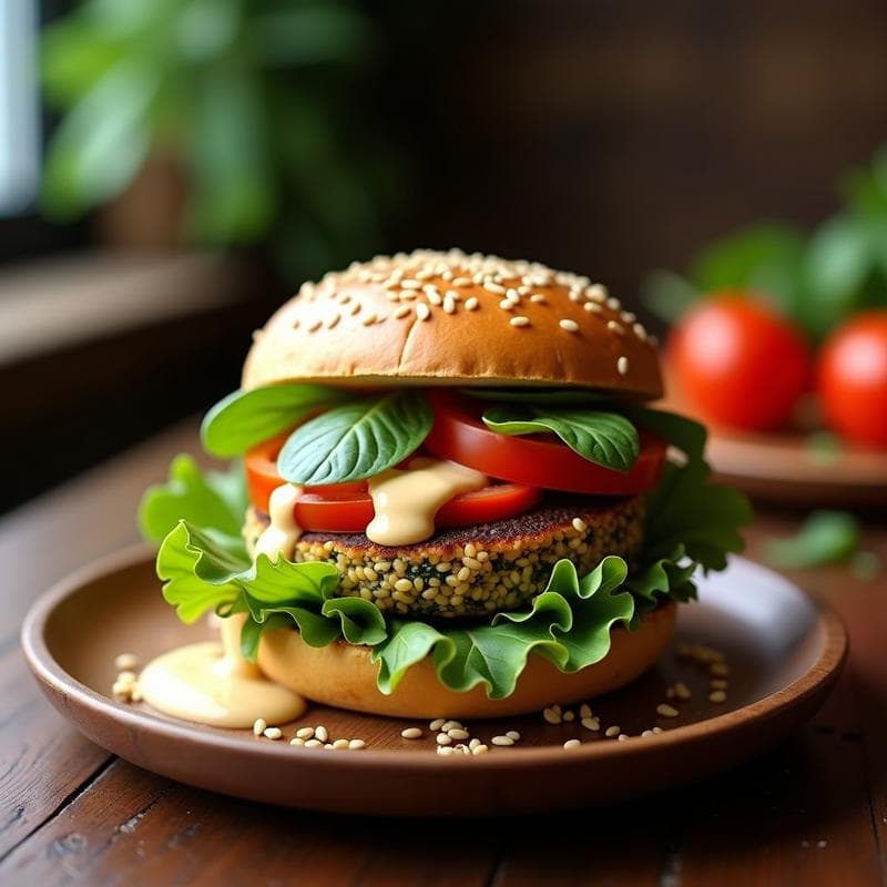 Hamburguesa de Quinoa y Espinacas con Salsa de Tahini: Receta Vegana Alta en Hierro