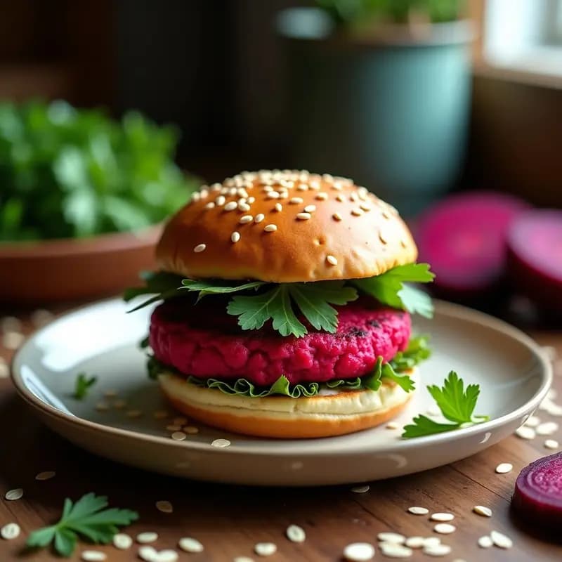 Hamburguesa de Remolacha y Garbanzos con Pan de Avena: Receta Vegana Alta en Hierro