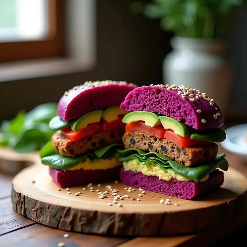 Hamburguesa de Remolacha y Lentejas con Pan de Arroz Morado: Receta Vegana en Capas de Arcoíris