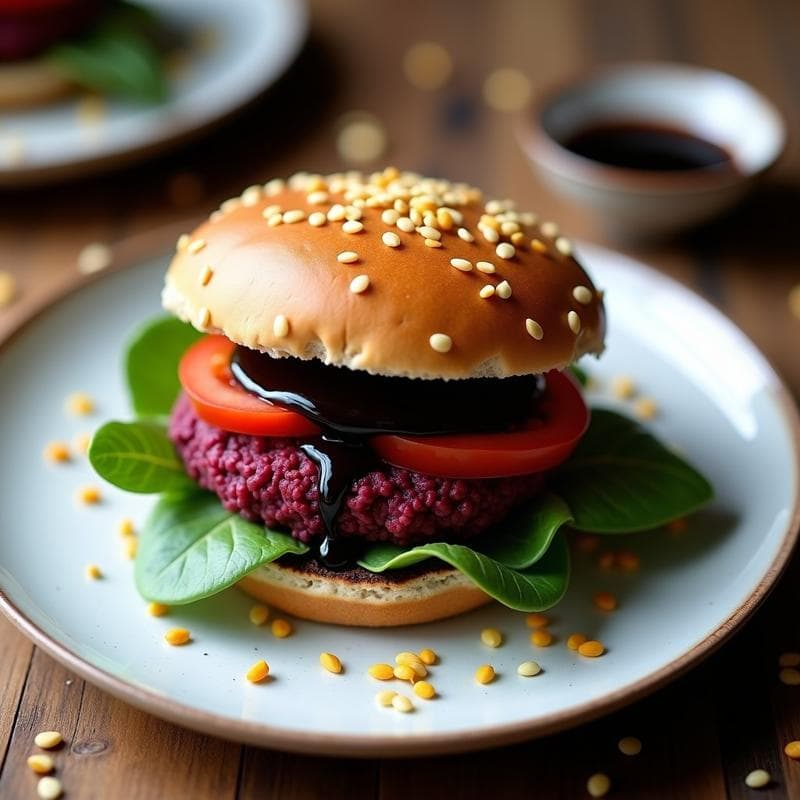 Hamburguesa de Remolacha y Lentejas con Salsa de Ajo Negro: Receta Vegana y Sin Gluten