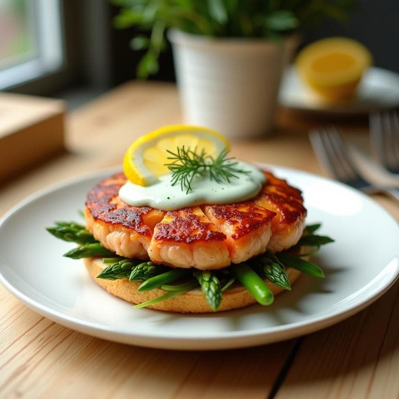 Hamburguesa de Salmón Ahumado y Espárragos con Salsa de Eneldo: Receta Keto en Airfryer y Alta en Omega-3