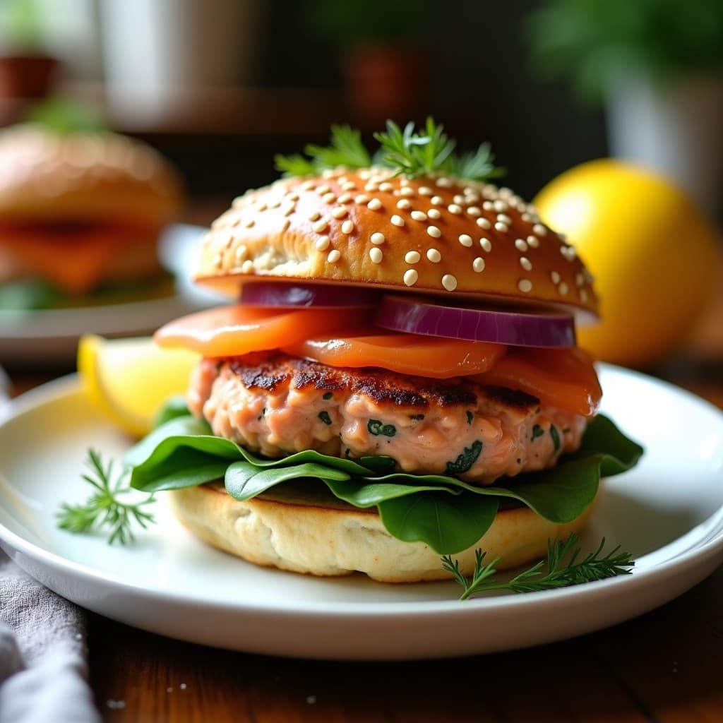 Hamburguesa de Salmón Ahumado y Espinacas con Pan de Almendra: Receta Keto y Omega-3