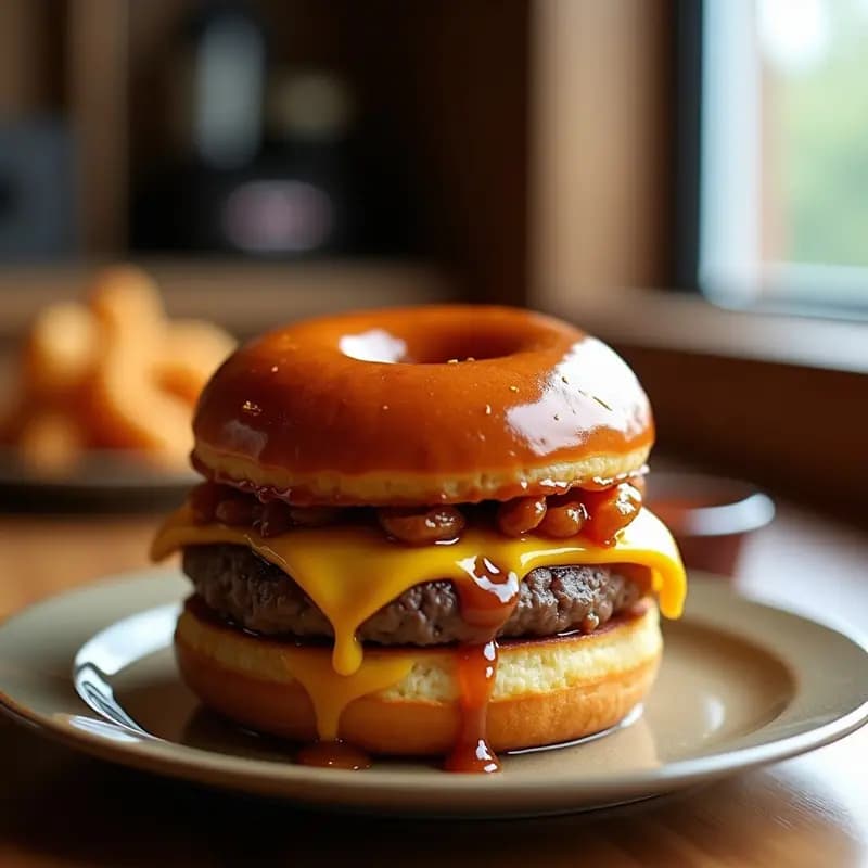 Hamburguesa de ternera con Donut de Glazé y Queso Cheddar: Receta Americana Decadente
