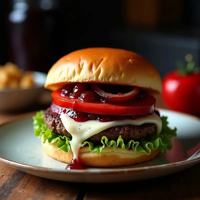 Hamburguesa de Ternera con Queso de Cabra y Mermelada de Arándanos: Combinación Sofisticada y Deliciosa