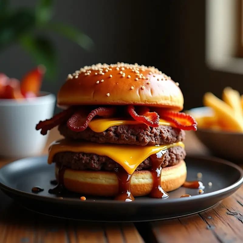 Hamburguesa Triple Caramelo Salado con Donuts de Chocolate y Tocino Crujiente: Receta para Adictos al Dulce