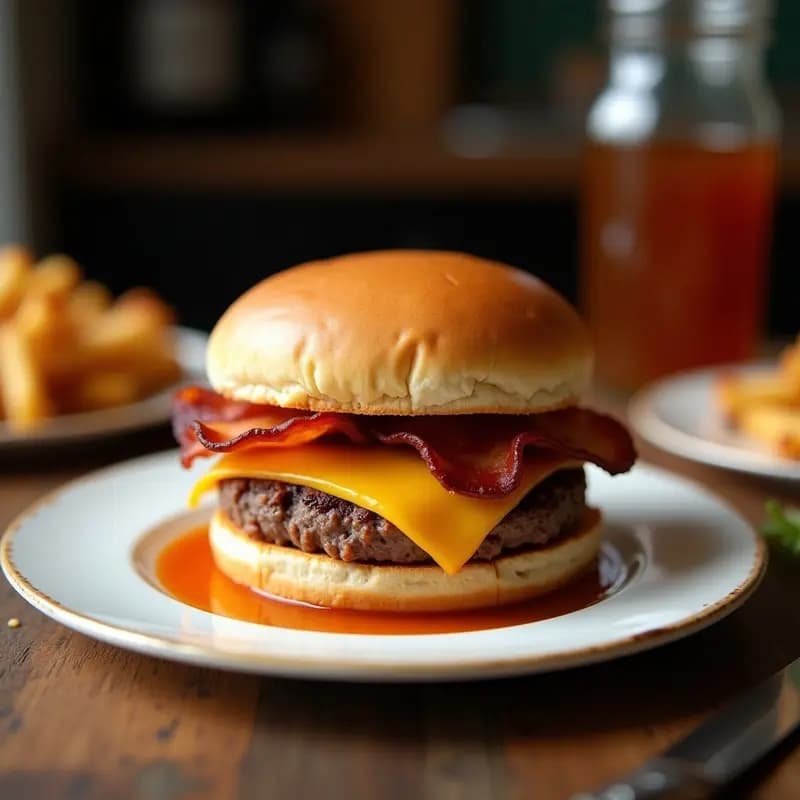 Hamburguesa Triple Cheddar con Bacon de Cerdo Ibérico y Salsa Barbacoa de Miel: Receta Extrema para Amantes de la Carne