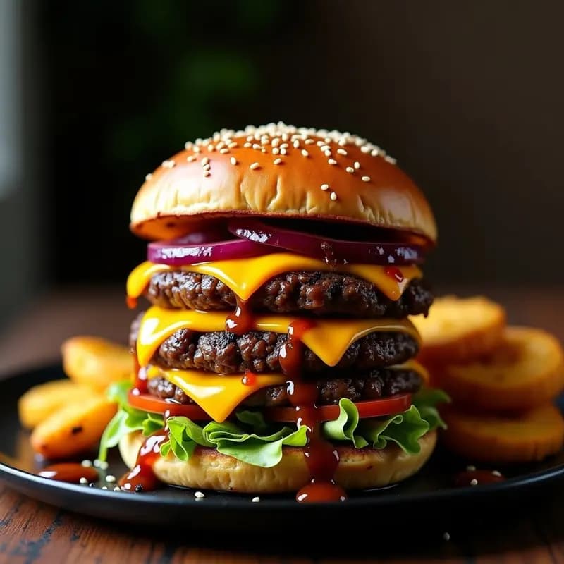 Hamburguesa Triple Queso Azul con Caramelo de Cebolla y Tostones: El Cheat Meal Definitivo para Carnívoros