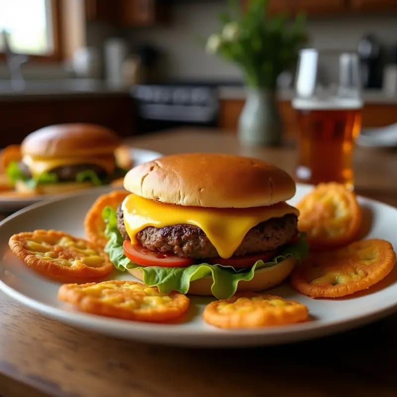 Hamburguesa de Triple Queso y Tostadas de Chicharrón: Explosión de Sabores en Cada Bocado