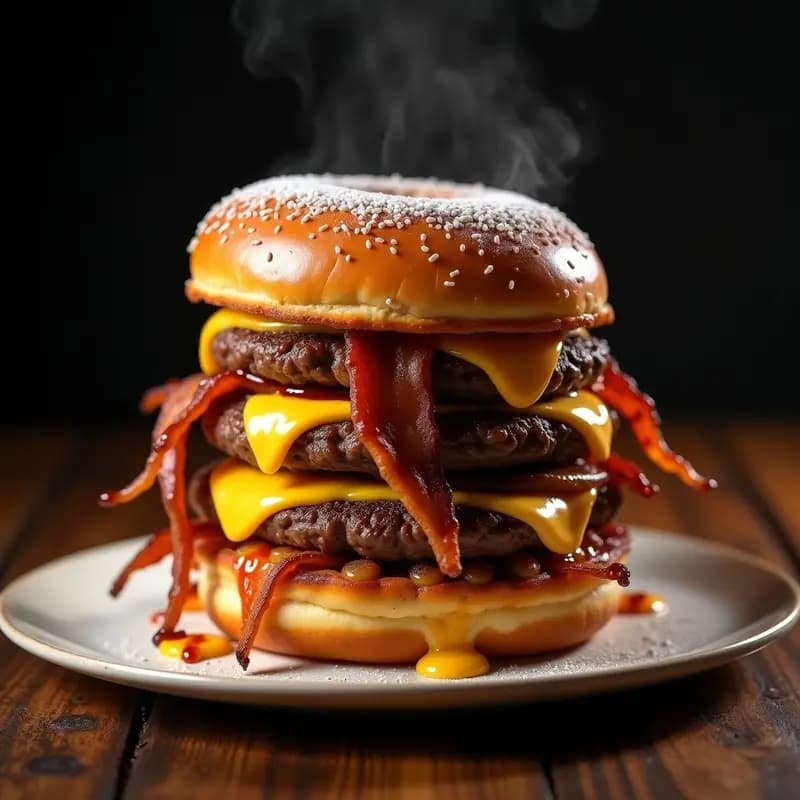 Hamburguesa Triple Queso Fundido con Donuts de Glaseado: El Reto de 5000 Calorías en 1 Solo Bocado