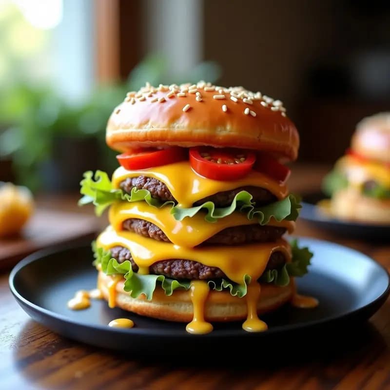 Hamburguesa Triple Queso con Donuts Glaseados y Salsa de Caramelo Salado: Cheat Meal Epico en 30 Minutos
