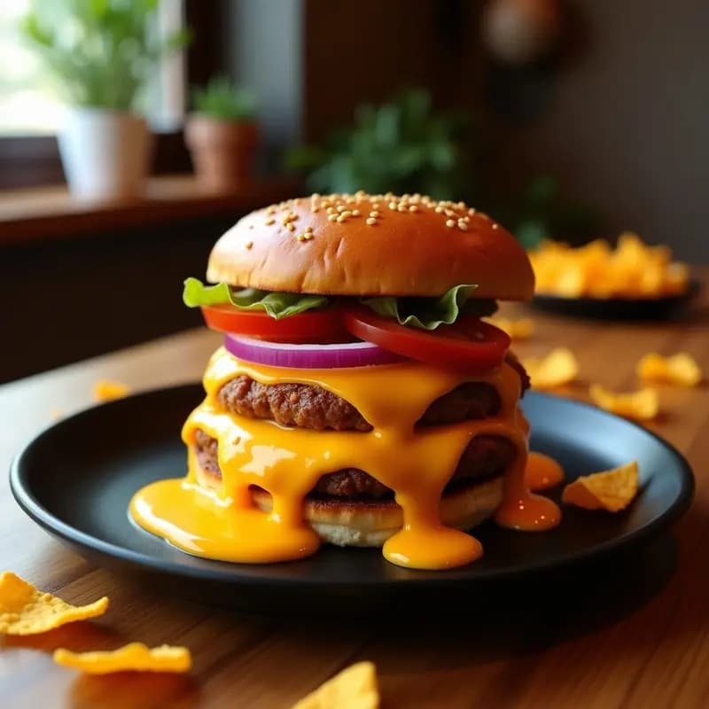 Hamburguesa Triple Queso Fundido con Salsa de Doritos: Receta Ultraindulgente en 20 Minutos