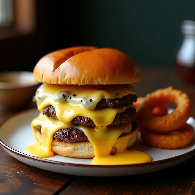 Hamburguesa Triple Queso con Salsa de foie gras y Trufa Negra: Receta de Comida Basura Premium para Carnívoros