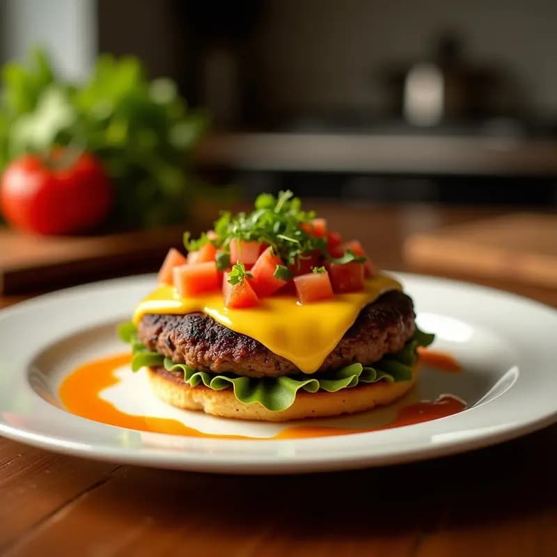 Hamburguesa Triple QuesoBlue con Tocino Caramelizado y Salsa de Miel Sriracha: Receta Extrema para Amantes del Cheese
