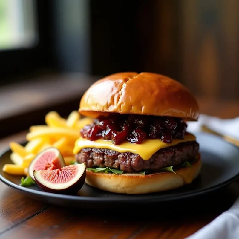 Hamburguesa de Wagyu con Queso Brie y Compota de Higos: Lujo en Forma de Comida Rápida