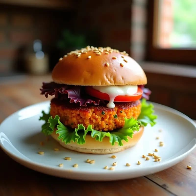 B gara de Carrots y Tahini: Hamburguesa Vegana de Zanahoria y Sésamo con Pan Integral