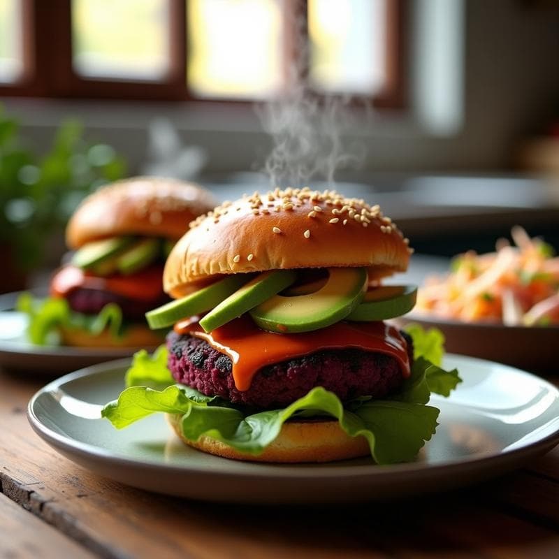 Hamburguesas de Alubias Negras y Remolacha con Salsa de Chipotle: Receta Vegana en Airfryer sin Aceite