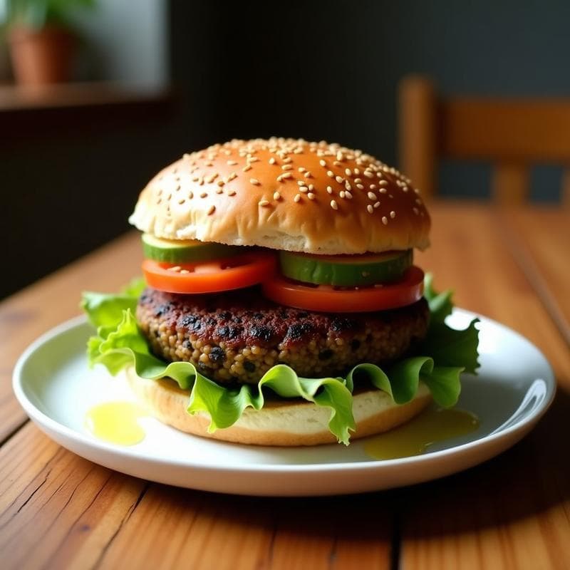 Hamburguesas de Berenjena Asada y Lentejas Negras con Pan de Almendra: Burger Vegano Keto