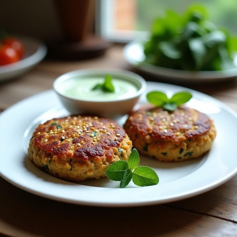 Hamburguesas de Berenjena y Quinoa: Receta en Thermomix con Salsa de Yogur y Menta