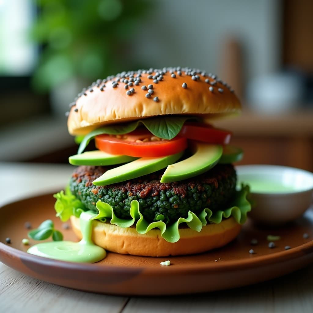 Hamburguesas de Espirulina y Garbanzo con Pan de Semillas de Chía: Receta Vegana en Airfryer
