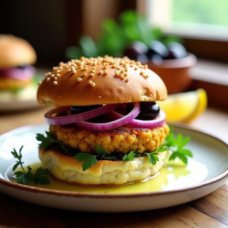 Hamburguesas de Garbanzos y Aceitunas Kalamata con Pan de Coliflor: Receta Griega Keto en Airfryer