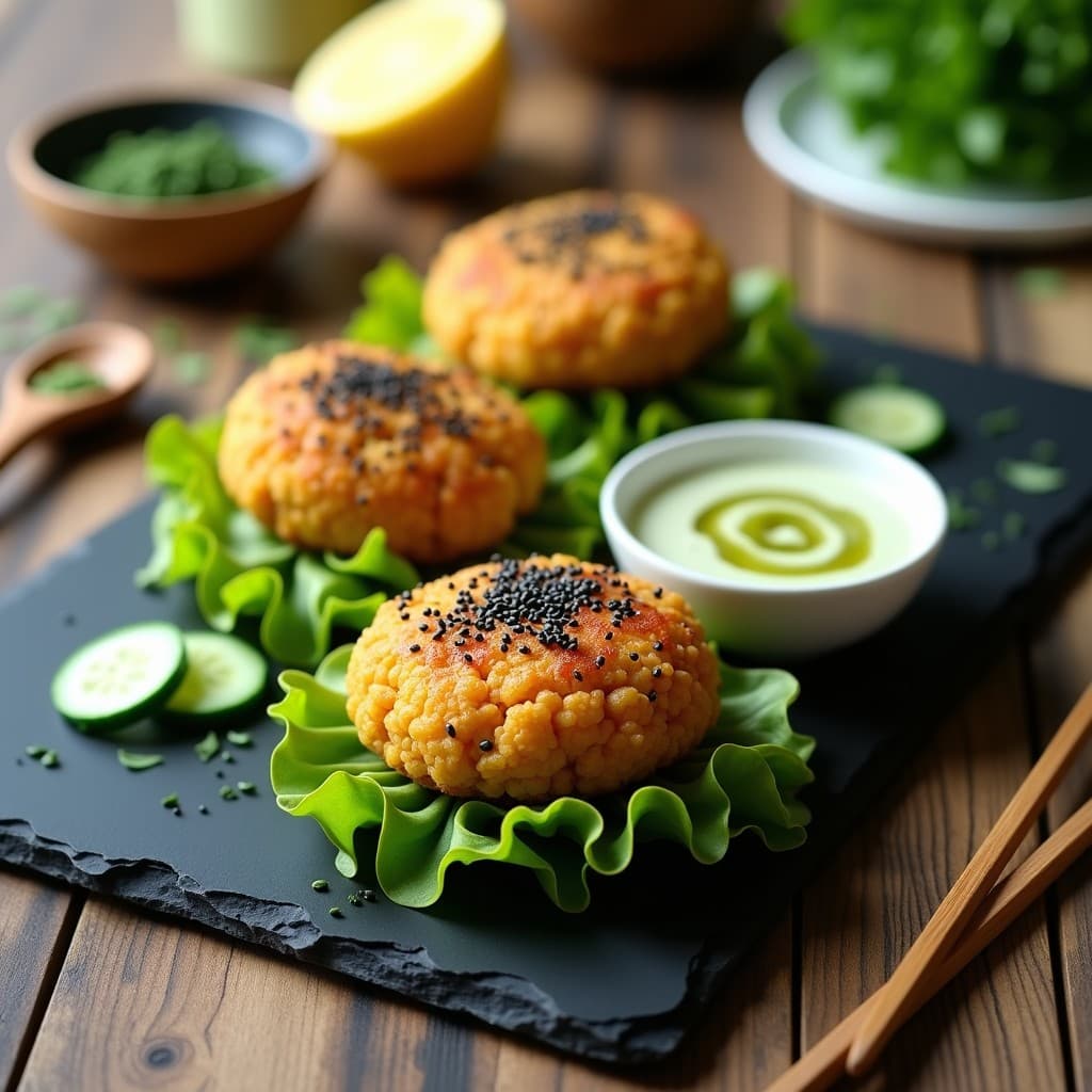 Hamburguesas de Garbanzos y Algas Nori con Salsa de Wasabi: Receta Vegana y Crudivegana