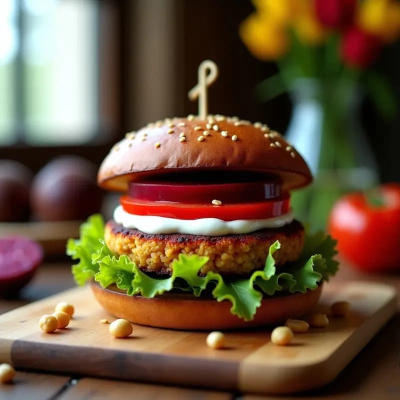 Hamburguesas de Garbanzos y Remolacha con Pan de Centeno: Burger Vegano Sin Gluten en 30 Minutos
