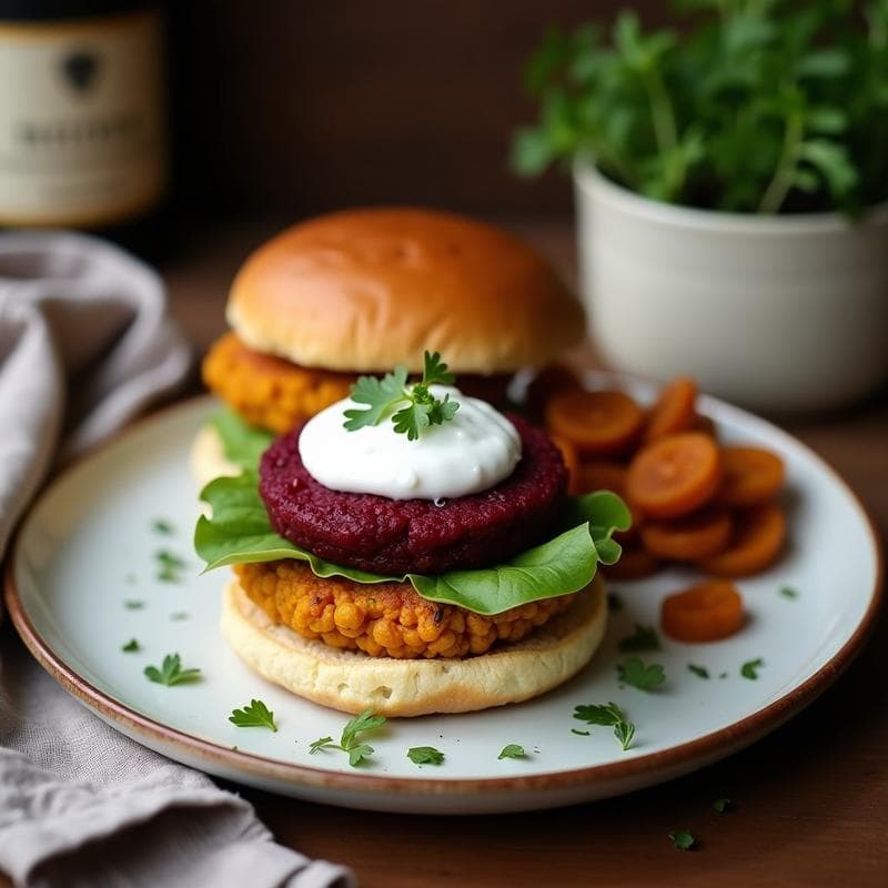 Hamburguesas de Garbanzos y Remolacha con Salsa de Yogur de Coco: Receta en Airfryer Sin Huevo