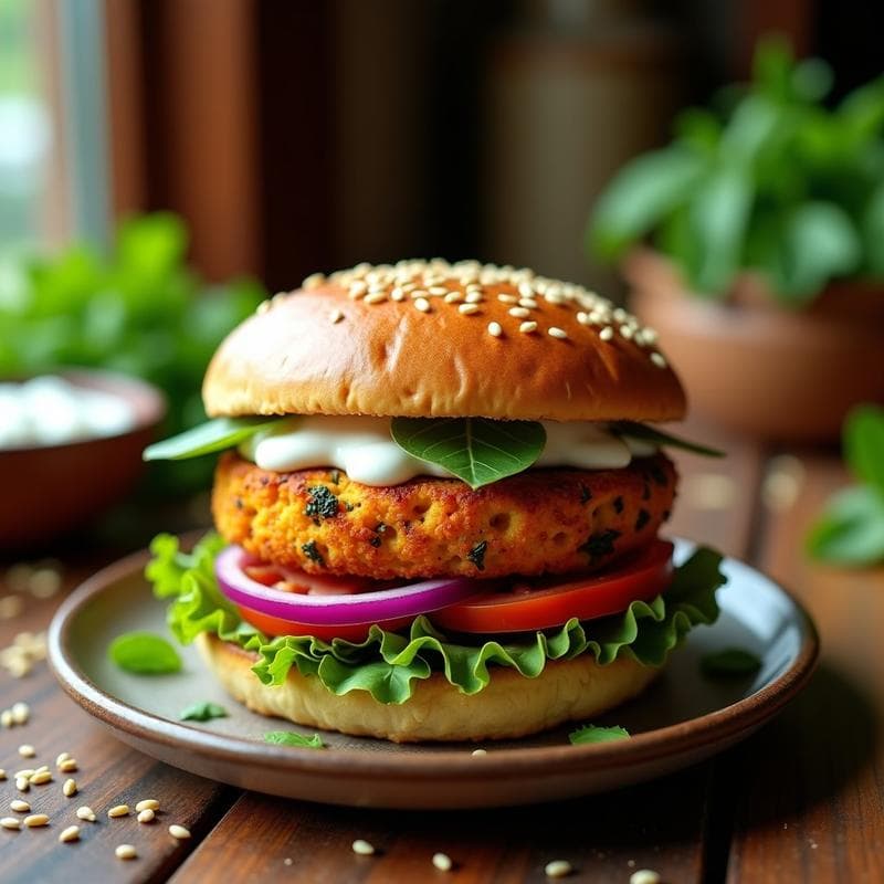 Hamburguesas de Garbanzos y Zanahoria con Pan de Semillas de Sésamo: Receta Vegana en Airfryer en 18 Minutos