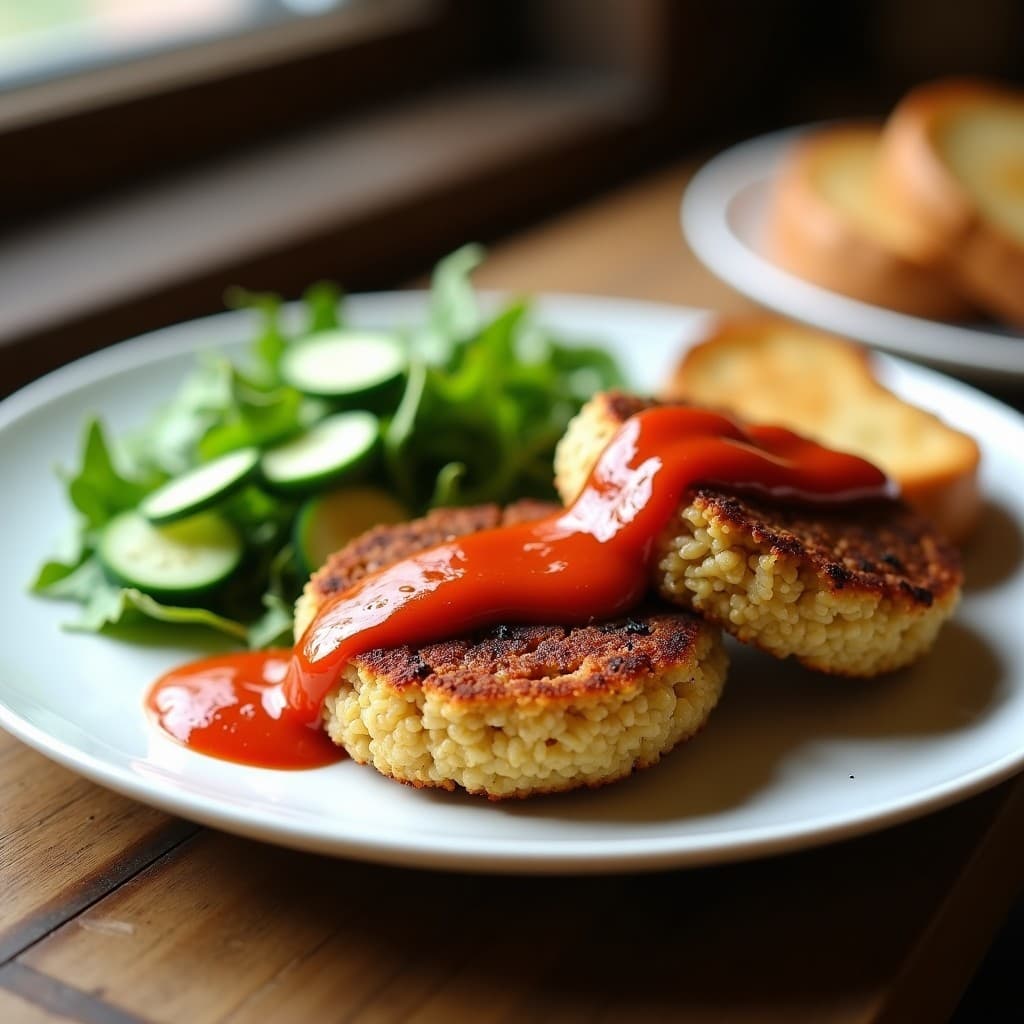Hamburguesas de Hongos Ostra y Quinoa con Salsa de Ajvar: Receta Balcánica en Airfryer