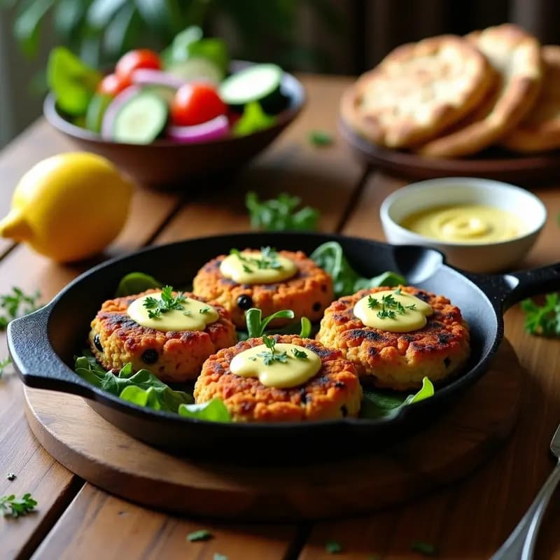 Hamburguesas de Jackfruit y Aceitunas Kalamata: Receta Vegana Griega con Salsa de Limón y Orégano