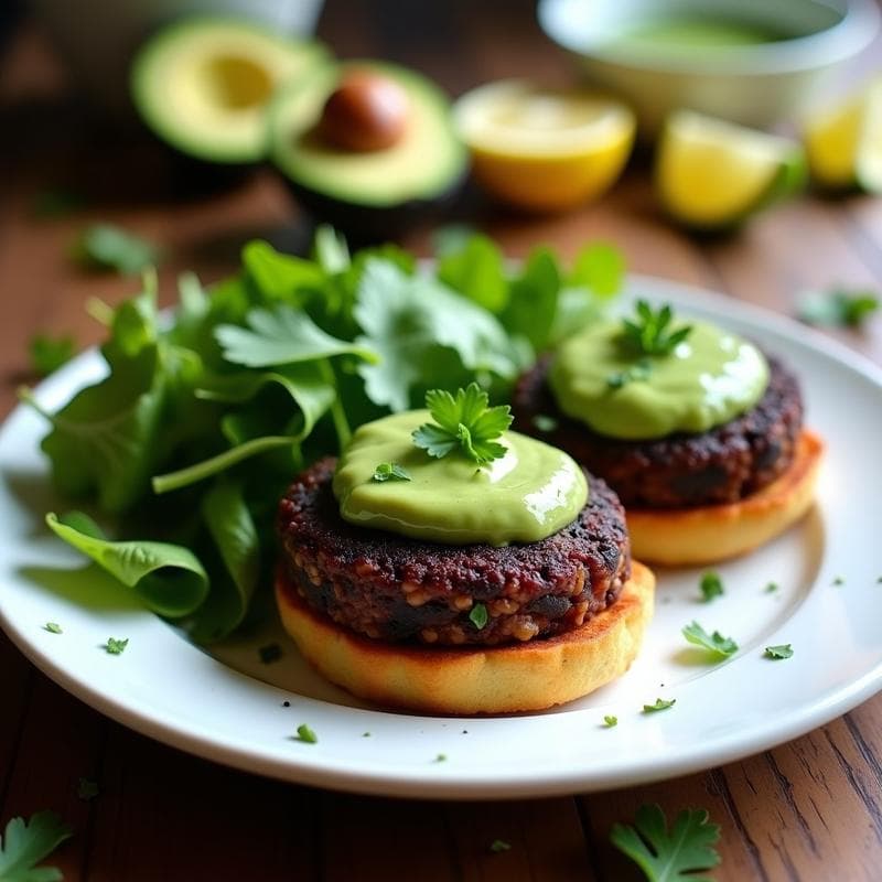 Hamburguesas de Lentejas Negras y Batata Morada: Receta Vegana en Airfryer con Salsa de Aguacate