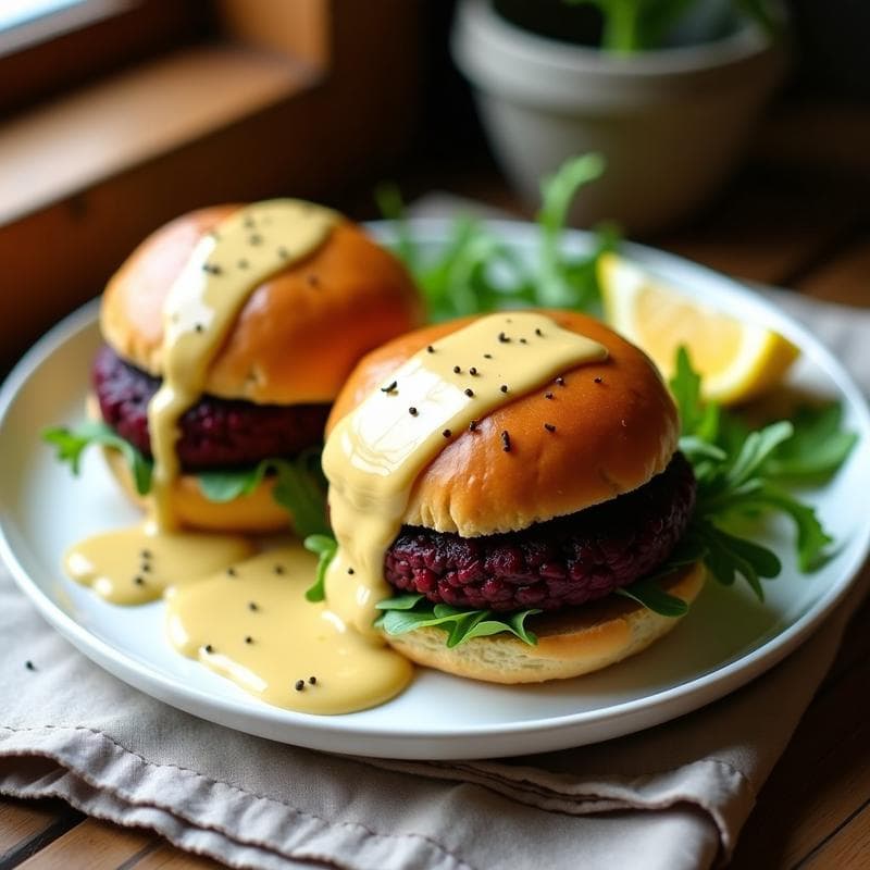 Hamburguesas de Lentejas Beluga y Remolacha: Receta en Airfryer con Salsa de Yogur de Soja