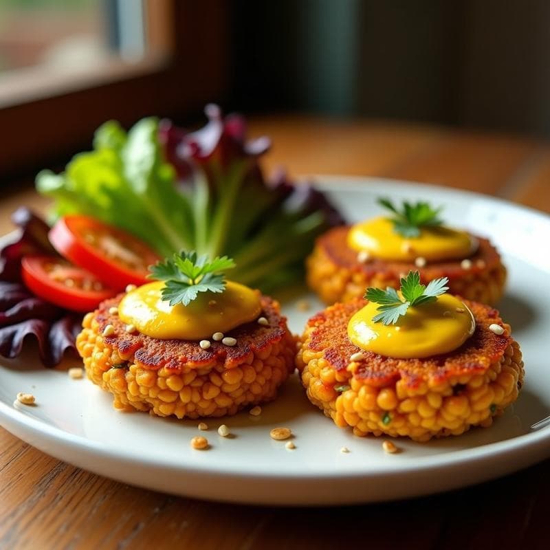 Hamburguesas de Lentejas y Chuño con Salsa de Ají Amarillo: Receta Boliviana Vegana en Airfryer