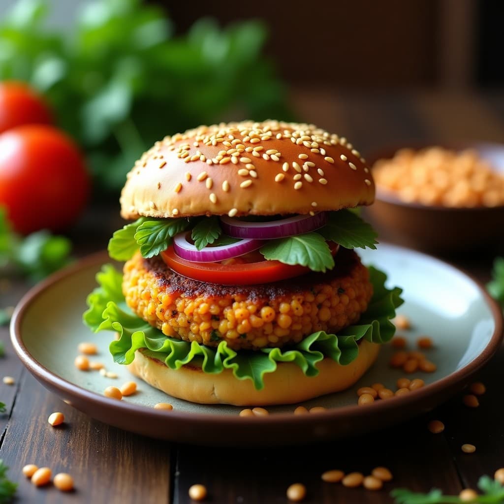 Hamburguesas de Lentejas Coral y Jackfruit con Pan de Semillas de Lino: Receta Vegana Sin Cocción