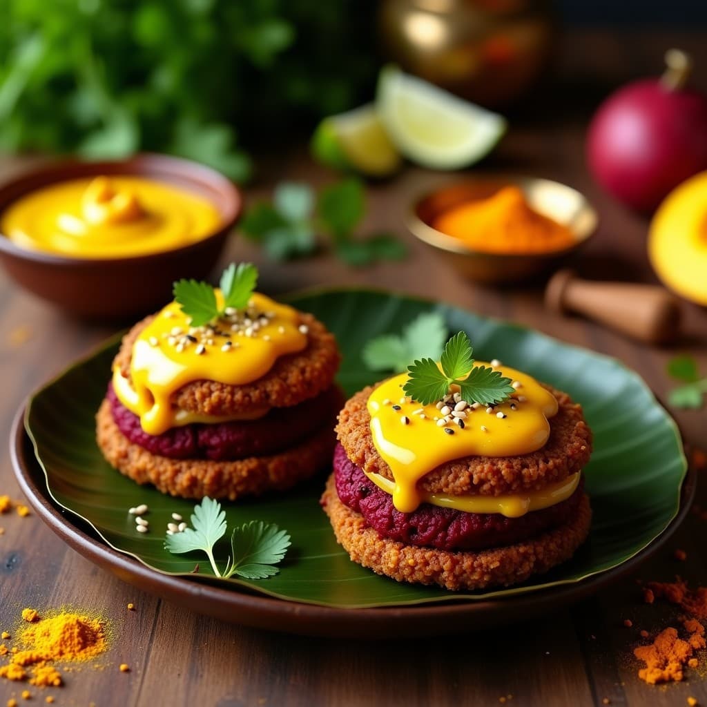 Hamburguesas de Lentejas Rojjas y Remolacha: Receta Indiana Vegana con Chutney de Mango