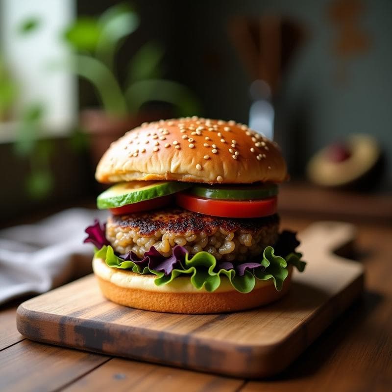Hamburguesas de Portobello y Champiñones con Pan de Semillas de Lino: Receta Vegana en Airfryer