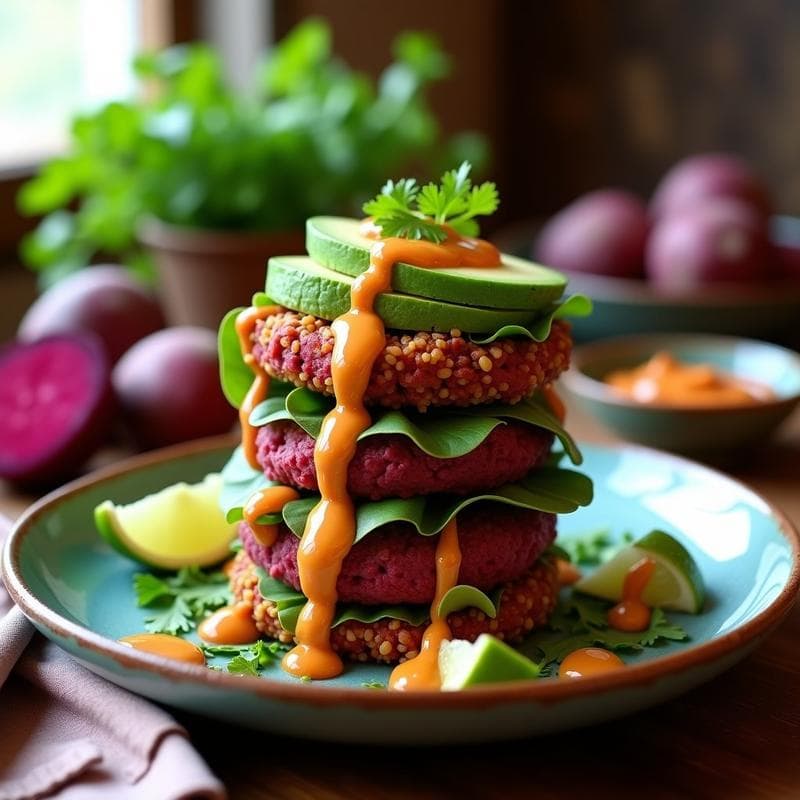 Hamburguesas de Quinoa y Betabel con Salsa de Chipotle: Receta Vegana Mexicana Alta en Proteína