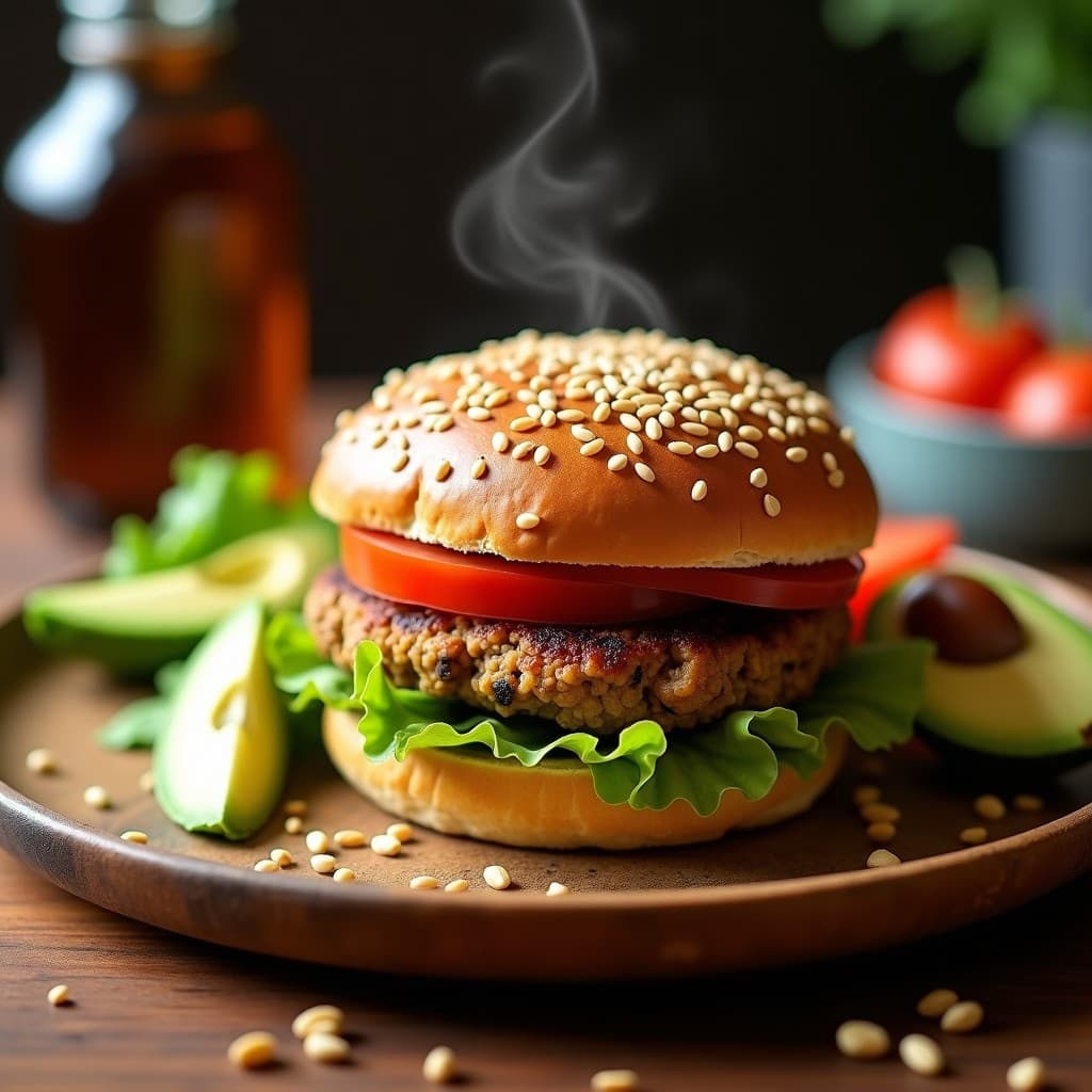 Hamburguesas de Hongos Reishi y Cebada con Pan de Semillas de Amapola: Receta Vegana Alta en Hierro