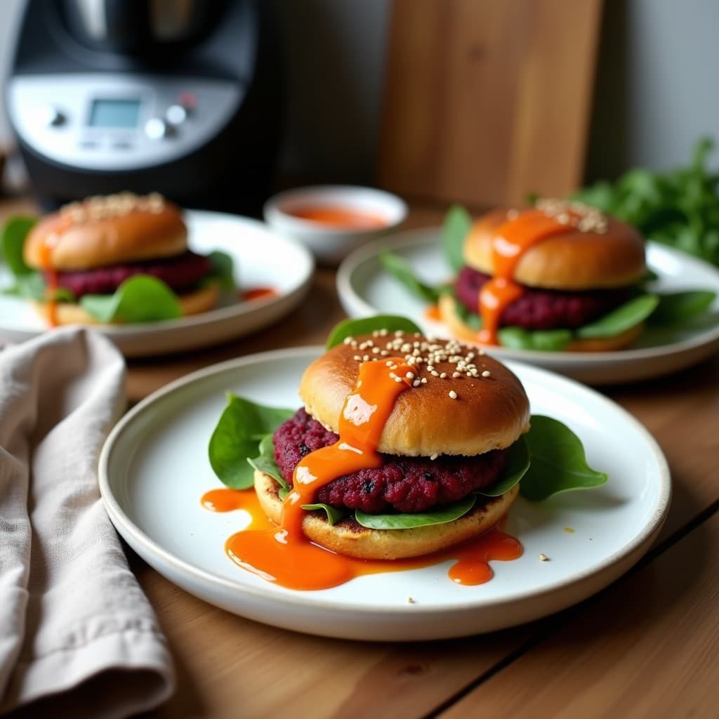 Hamburguesas de Remolacha y Frijol Negro con Salsa de Chipotle: Receta Vegana en Thermomix