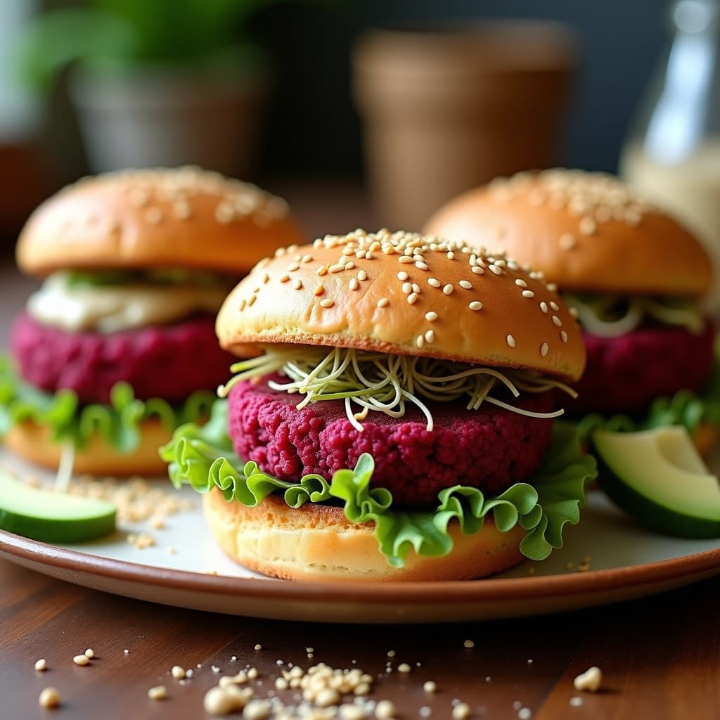 Hamburguesas de Remolacha y Lino con Pan de Almendra: Receta Vegana y Crudivegana en Airfryer