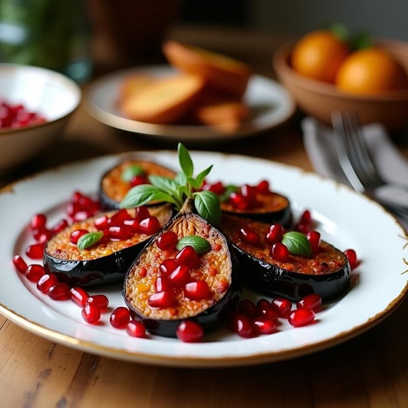 Harrisa de Berenjena Asada con Granos de Granada: Aperitivo Marroquí en Airfryer