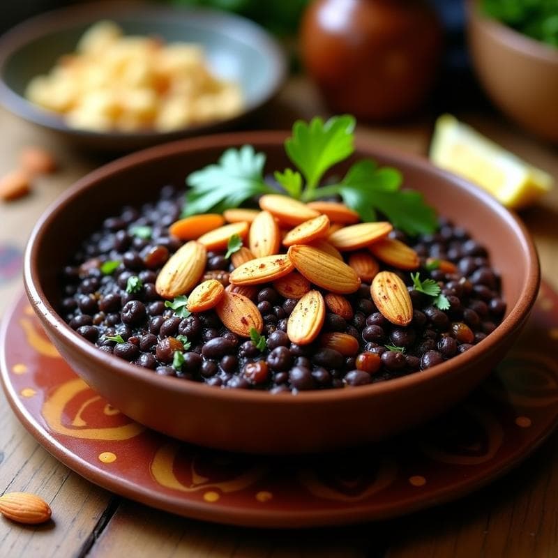 Harrissa de Lentejas Beluga con Crujiente de Almendras: Receta Tunecina Keto en Airfryer