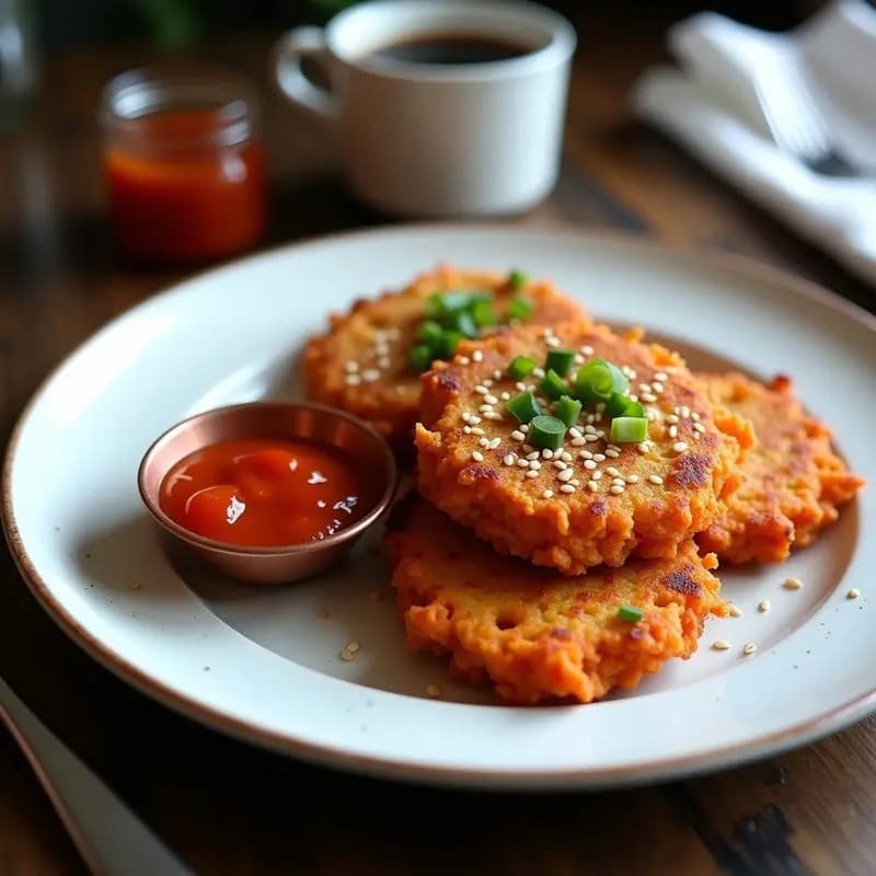 Hash Browns de Batata y Cebolla con Salsa Sriracha: Desayuno Americano Crujiente