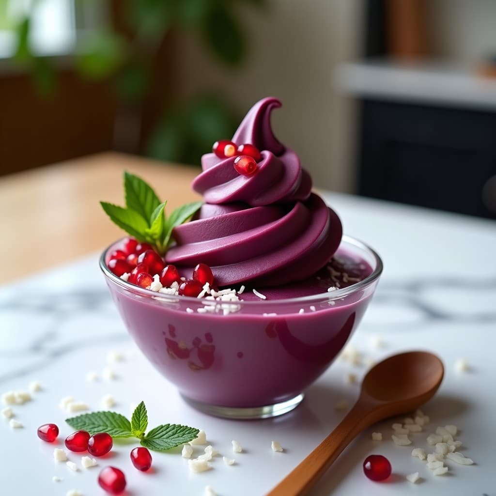 Helado de Açaí y Banana con Topping de Granada: Postre Brasileño Sin Azúcar
