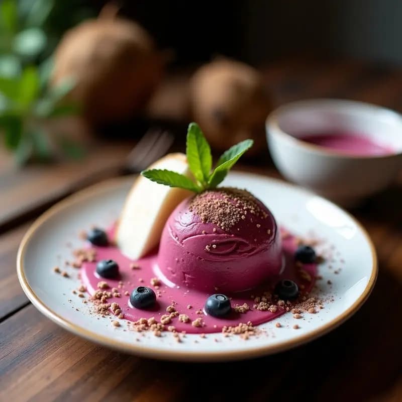 Helado de Açaí con Capas de Chía y Leche de Coco: Postre Brasileño en Vaso Transparente
