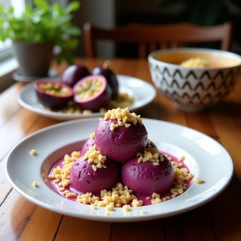 Helado de Açaí y Maracuyá con Crunch de Coco: Postre Brasileño Sin Azúcar
